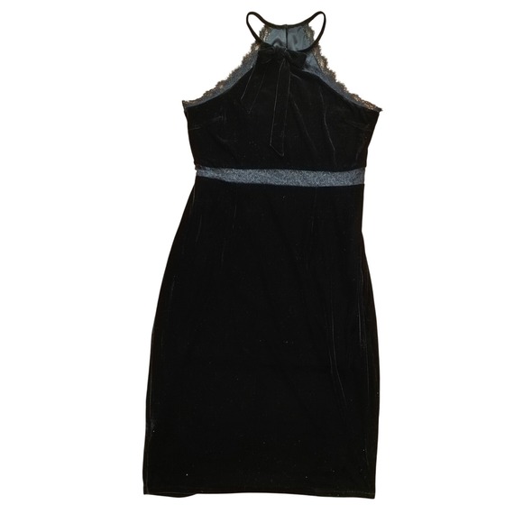 BCBGeneration Dresses & Skirts - BCBG Generation Black Velvet Halter Dress 2 Lace‎ Bow Mob Luxe Coquette Party